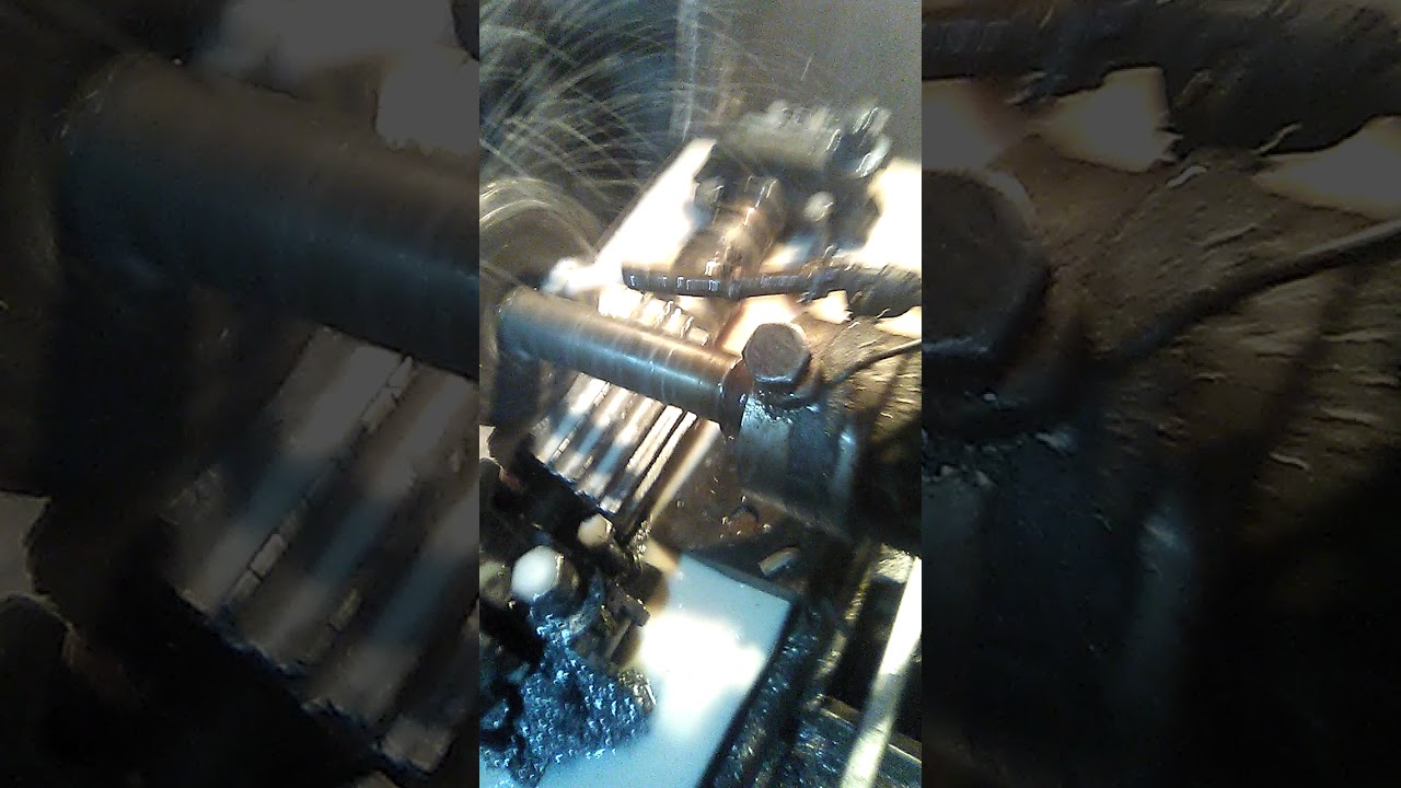 Lathe machine in action.