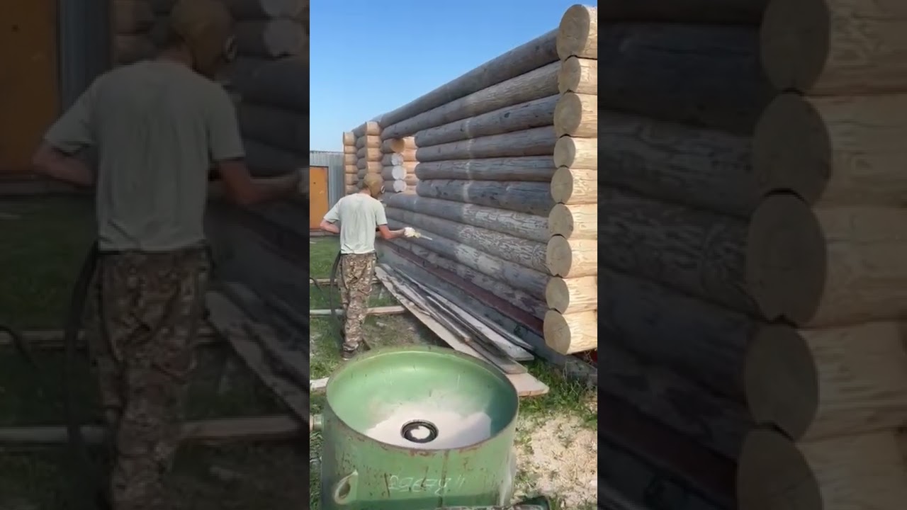 Шлифовка сруба песком.